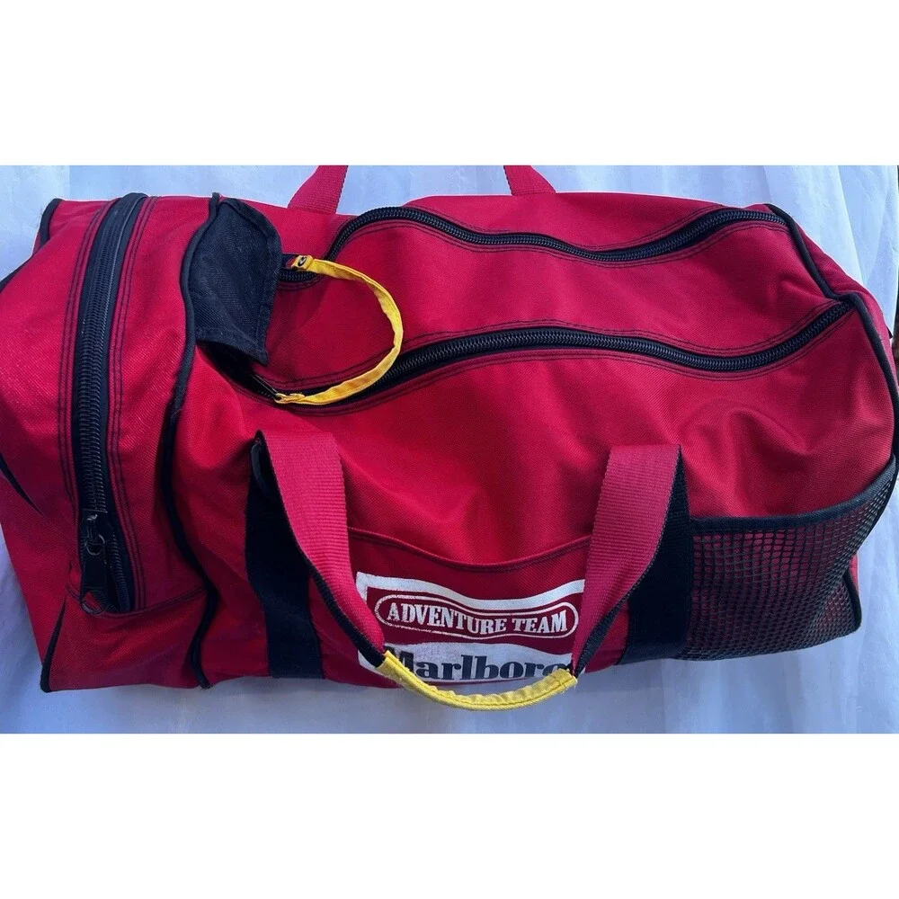 Vintage 1990’s Marlboro Adventure Team Red Duffle Bag Travel Gym Bag Nice